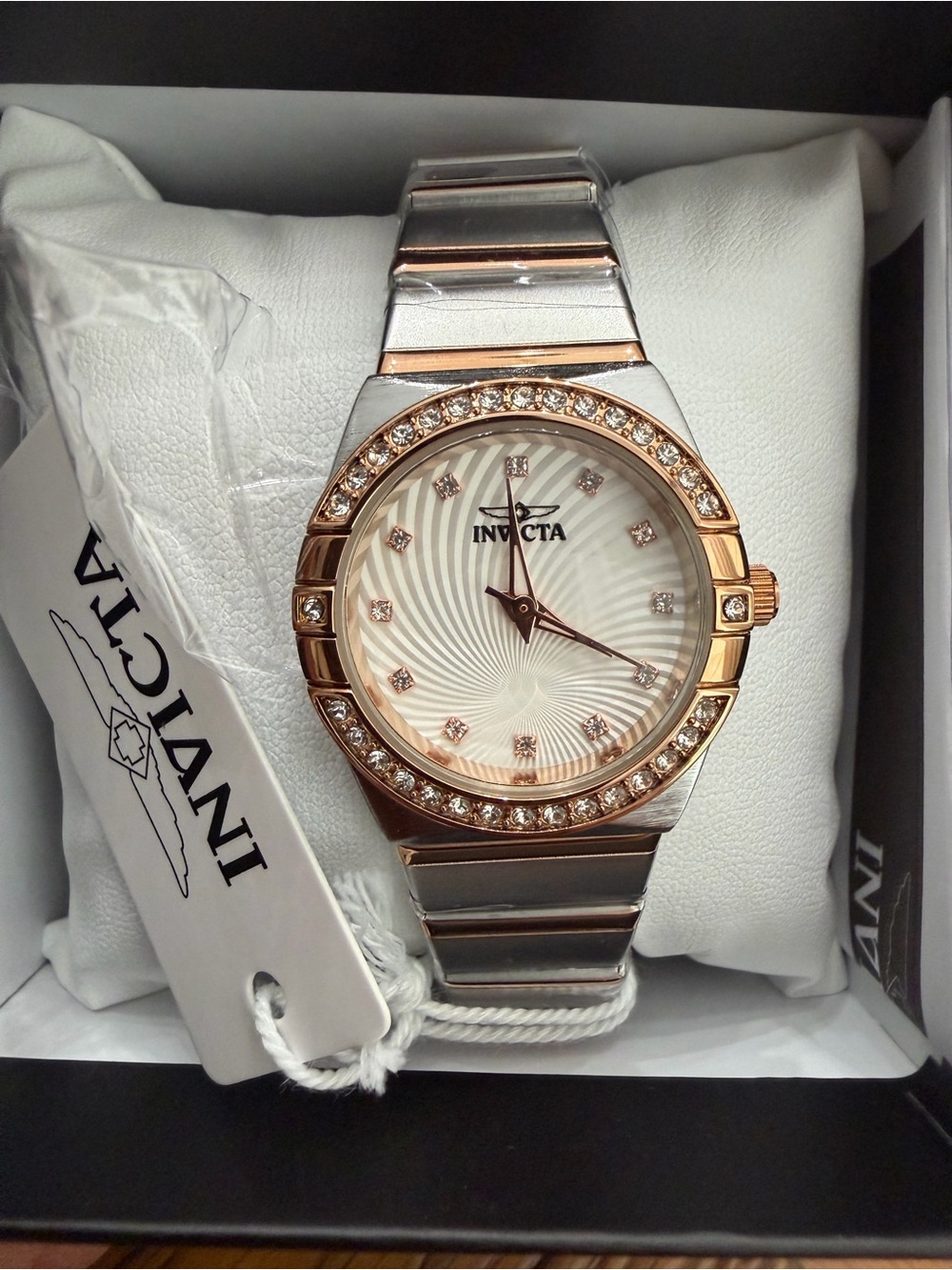 Invicta Angel Lady Two-Tone Rose Gold and Silver Crystal Accent Women’s Watch